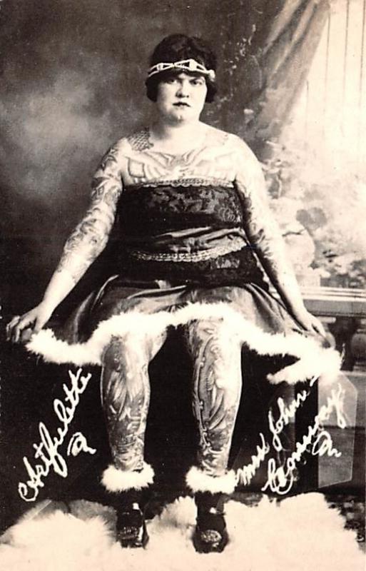 Lady with Tattoos Reproduction Circus Tattoo Postcard Unused