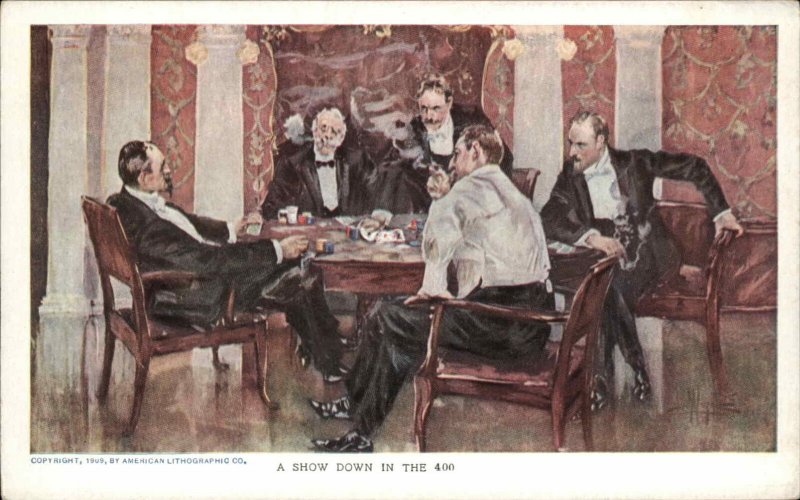 A/S Showdown in the 400 Old Men Smokig Poker Card Game Gambling Vintage PC