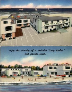 Martha's Vineyard Mass MA Vineyard Villa Apartment Motel Fold-Open Vintage PC