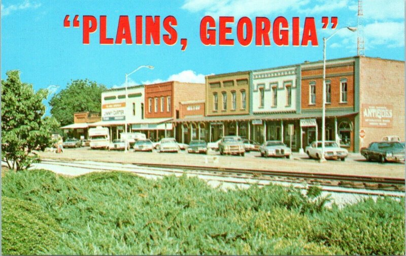 1970s Plains Georgia Greetings Main Street View Cars Postcard FK