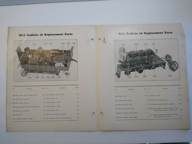 RCA Radiola 16 Replacement Parts Pamphlet 1927 Vintage Radio 4 Sided Ephemera