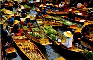 VINTAGE POSTCARD FLOATING MARKET NEAR BANGKOK THAILAND STAMPS ON REAR 1970s