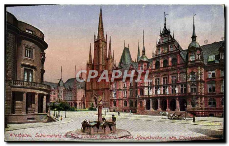 Old Postcard Wiesbaden Schlossplatz