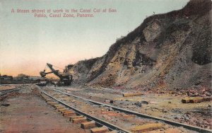 STEAM SHOVEL MACHINERY CANAL CUT SAN PABLO PANAMA CANAL ZONE POSTCARD (c. 1910)