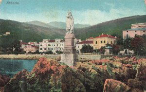 Vintage Abbazia Opatija Croatia Maiden with Seagull Statue Postcard