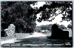 c1950s Anamosa, IA RPPC Wapsipinicon State Park Stone Gateway Entrance Vtg A108