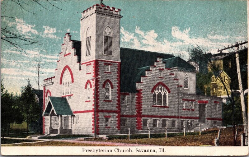 Postcard Presbyterian Church in Savanna, Illinois