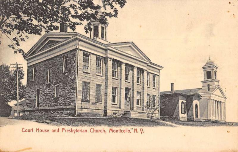 Monticello New York Presbyterian Church Court House Antique Postcard K69453