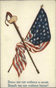 PATRIOTIC Sword and American Flag Draw me not? c1910 Postcard