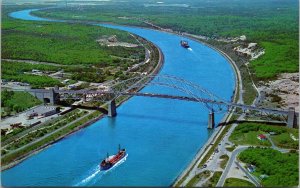 Cape Cod Canal & Sagamore Bridge Aerial View Massachusetts Chrome Postcard 