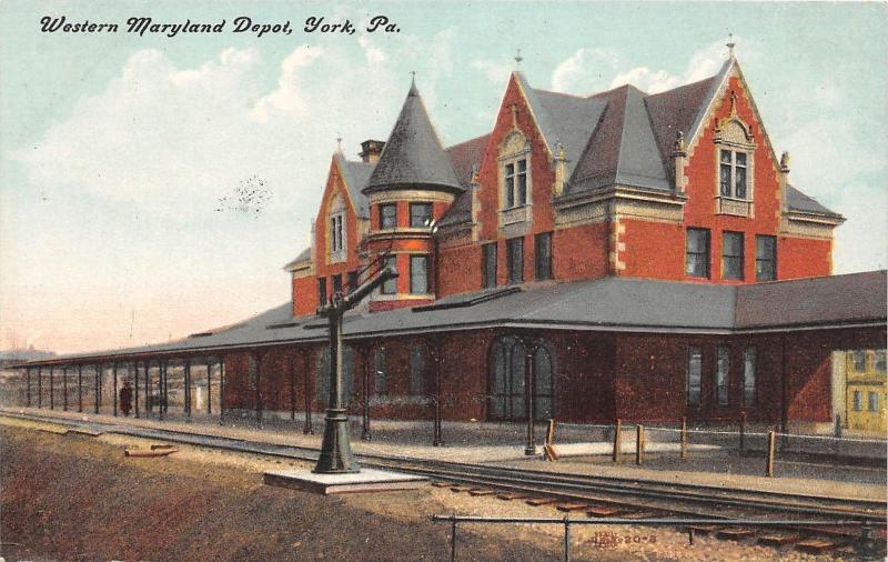 D10/ York Pennsylvania Pa Postcard c1910 Western Maryland Railroad Depot Station