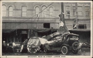 Lorain Ohio OH Broadway 1937 Flood Storm Damage Car Wreck Vintage Postcard