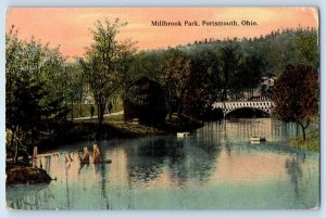 c1912 Portsmouth Ohio OH Vintage Postcard Millbrook Park View Lake Bridge Posted