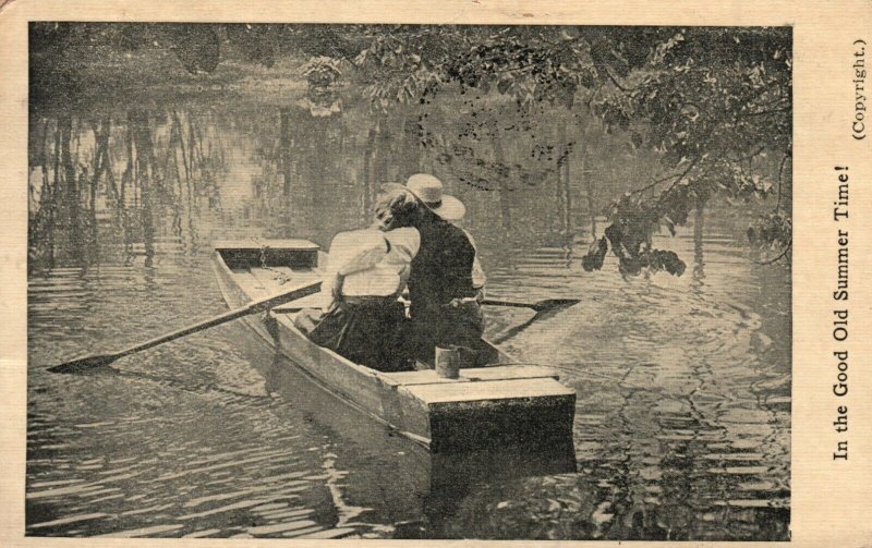 Vintage Postcard 1908 In the Good Old Summer Summer Time Man & Woman in Boat