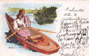 I SHOULD LIKE TO EXPLAIN TO YOU~YOUNG COUPLE~ROW BOAT~ANTLER ART POSTCARD 1907