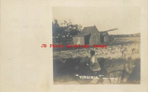 Black Americana, RPPC, Child in Virginia Cotton Field, Gray Photo