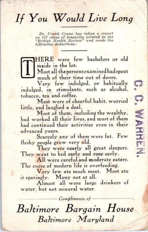 1910s Baltimore Bargain House in Baltimore MD Advertising Postcard