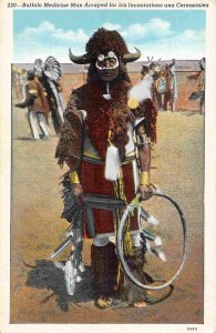 Buffalo Medicine Man Native American Indian linen postcard