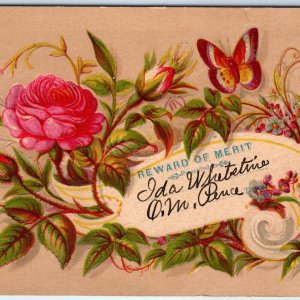 c1880s Student Reward of Merit Trade Card Colorful Floral Butterfly Whetstine C8