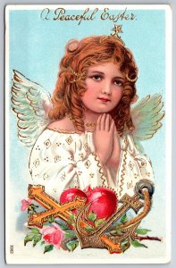 Peaceful Easter~Young Angel Prays~Gold Leaf Cross & Anchor~Heart~Emb~Germany~GEL
