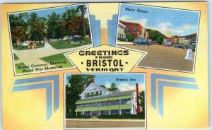 BRISTOL, Vermont  VT  Multi View  BRISTOL INN, Main Street Scene c1940s Postcard