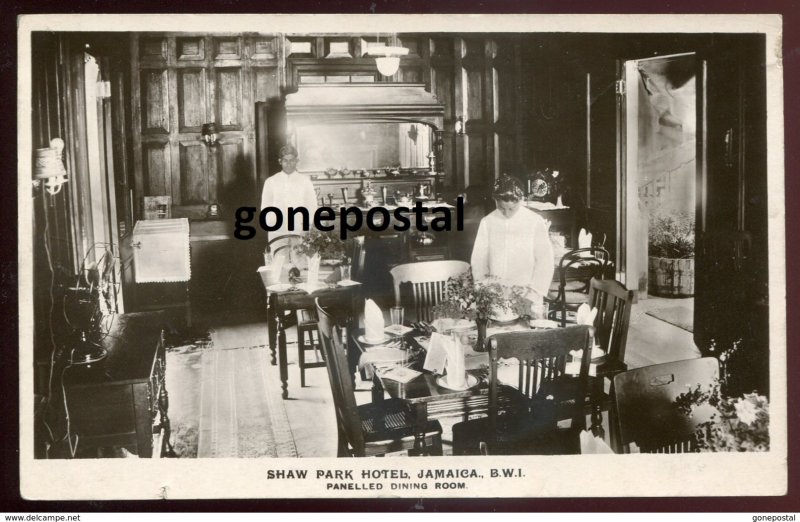 dc952 - JAMAICA BWI 1930s Shaw Park Hotel Dining Room Interior. Real Photo PC