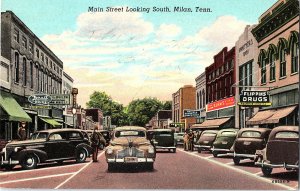 Main Street Looking South Milan Tenn. Tennessee Vintage Standard View Postcard 