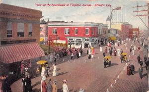 ATLANTIC CITY NEW JERSEY VIEW UP THE BOARDWALK AT VIRGINIA AVENUE POSTCARD 1910s