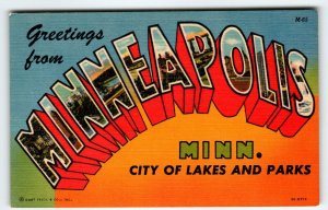 Greetings From Minneapolis Minnesota City Of Lakes Large Letter Postcard Linen