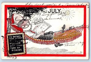 Greenfield Iowa IA Postcard July Boy On Hammock Reading Newspaper c1910's Posted