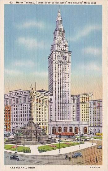 Union Terminal Tower Showing Soldiers And Sailors Monument Cleveland Ohio