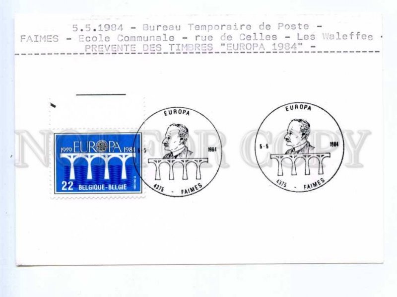 420130 BELGIUM 1984 year EUROPA CEPT Faimes Temporary post office card