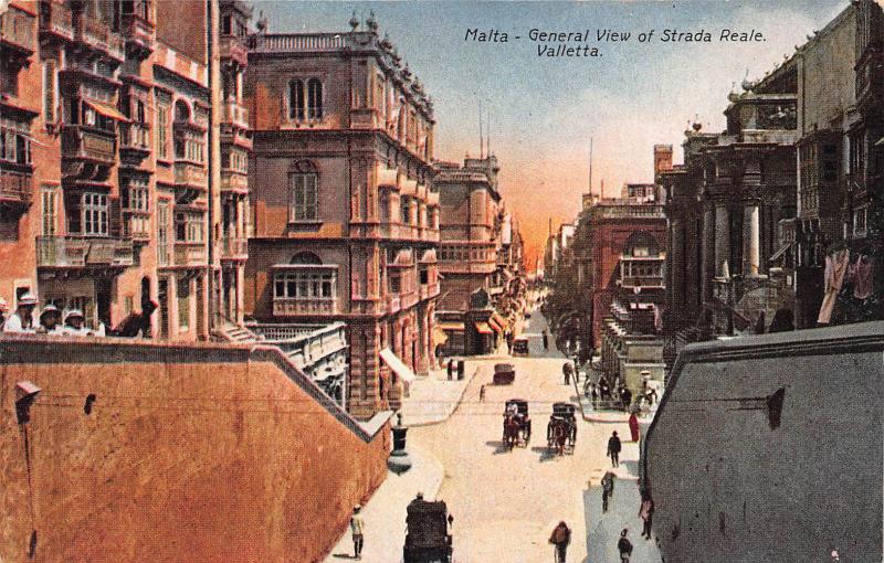 General View of Strada Reale, Valletta, Malta, Early Postcard, Unused