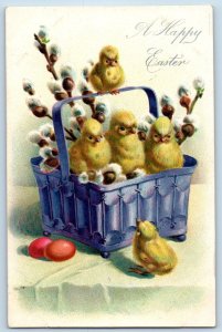 Easter Postcard Baby Chicks And Pipe Berry On The Basket Gordonville MO Tuck