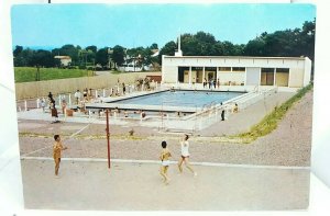 Vintage French Postcard Castillonnes La Piscine Swimming Pool Volleyball Game 69