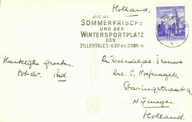 austria, MAYRHOFEN, Tirol, Hotel Kramerwirt (1965) RPPC Postcard