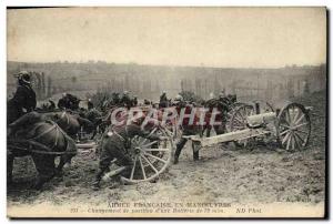 Old Postcard Army Maneuvers change position & # 39A battery 75mm