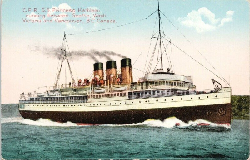 SS 'Princess Kathleen' CPR Ship Seattle Victoria Vancouver Unused Postcard G23