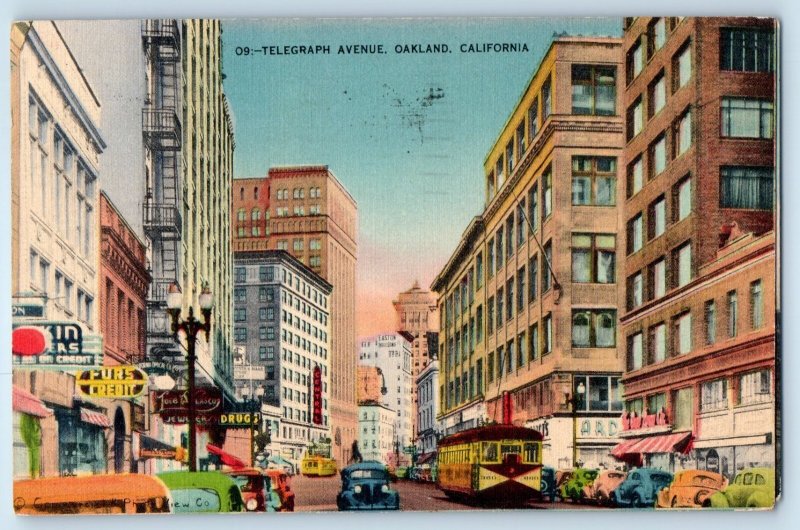 c1910 Oakland California CA Vintage Postcard Telegraph Avenue Street Classic Car