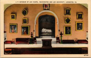 Vtg 1930s Interior Lee Chapel Washington & Lee University Lexington VA Postcard