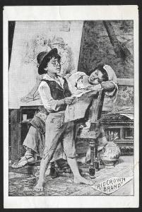 VICTORIAN TRADE CARD Red Crown Stove Gasoline Boy Reading Paper to Girl