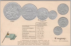 Uruguay Coin Card Embossed Postcard 1890s M.H. Berlin-Schbg. German Made H82