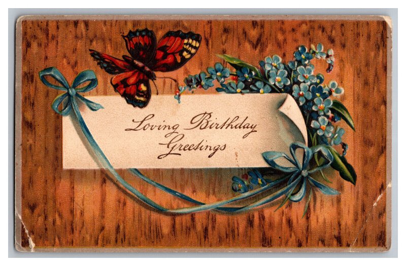 Postcard Loving Birthday Greetings  Flowers Butterfly Embossed Card