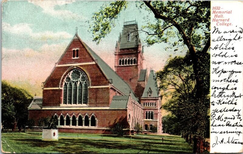 Memorial Hall Harvard College Wof Antique Undivided Back Pm Postcard