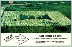 Advertising San Souci Lakes Mobile Home Park Fort Myers FL UNP Chrome Postcard