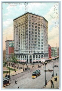 1908 Aerial View Majestic Building Streetcars Detroit Michigan Vintage Postcard