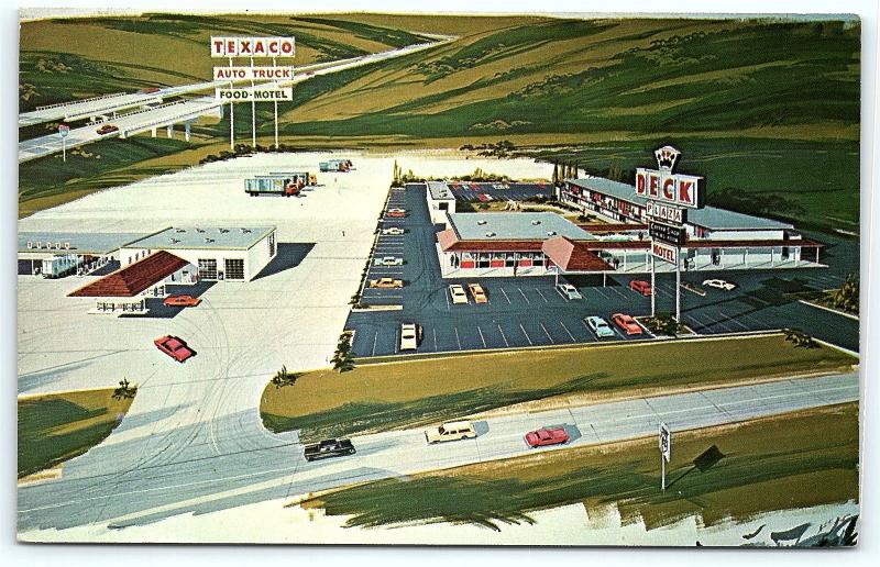 Postcard IL Geneseo Deck Plaza I80 Texaco Gas Station F12