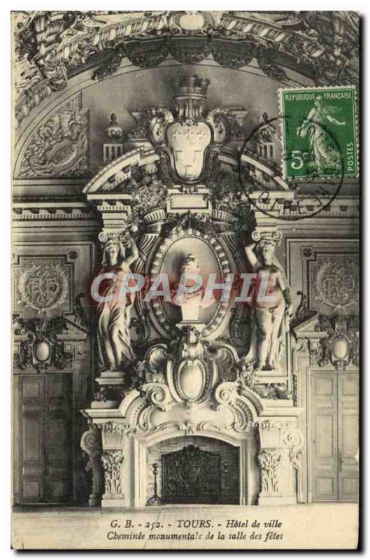 Old Postcard Tours Hotel De Ville Fireplace Monumental De La Salle Des Fetes