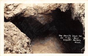 C93/ Copper Harbor Michigan Mi Real Photo RPPC Postcard c30s Devils Wash Tub