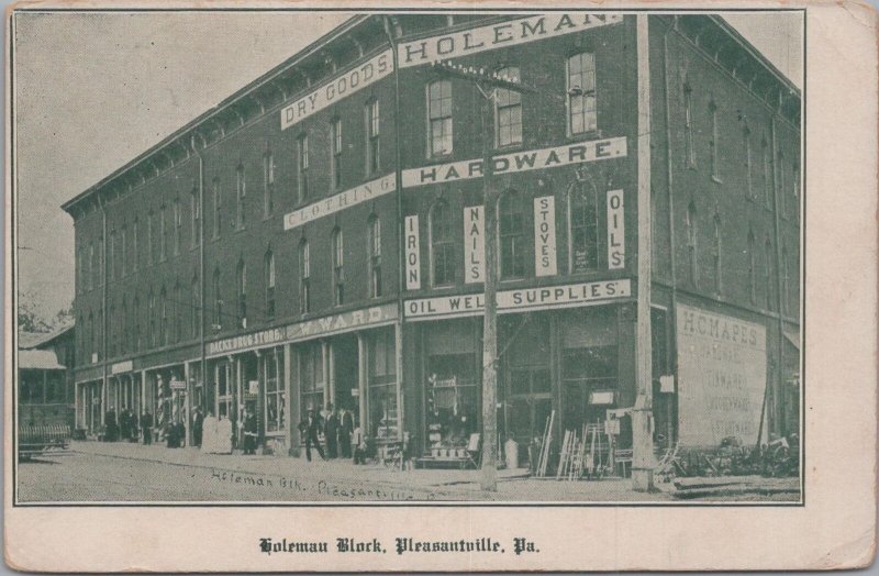 Postcard Coleman Block Pleasantville PA Dry Goods Store 1907